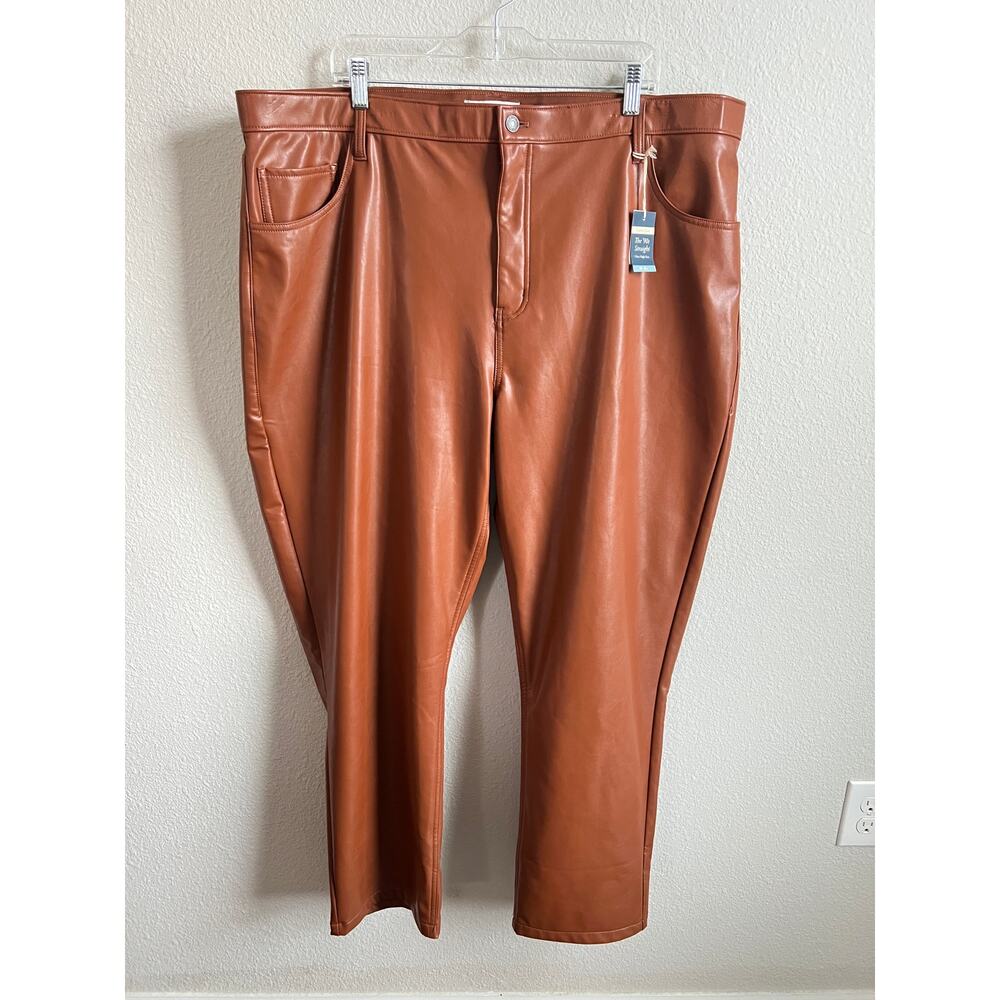 Abercrombie & Fitch 90s Straight High Rise Faux Leather Pants Women's 36/22 NEW